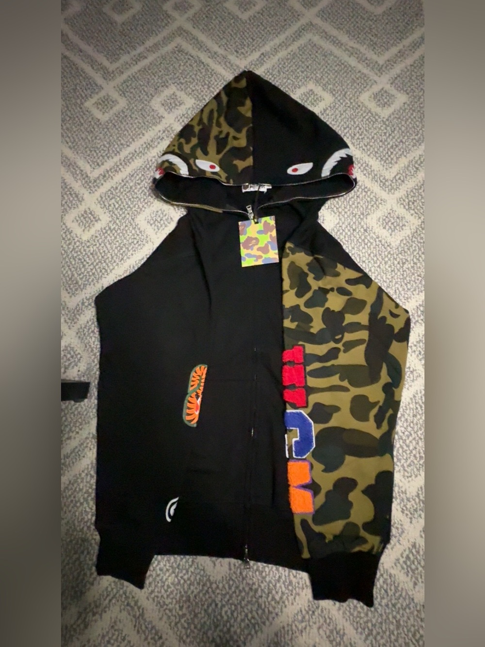 Bape Black & Green Camo Shark Hoodie Medium